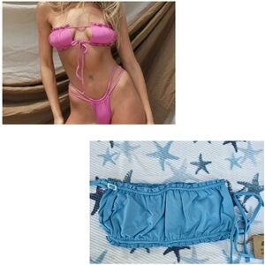 NWT Free People Toast Ruffle Bandeau Bikini Top Color Sky Size Large